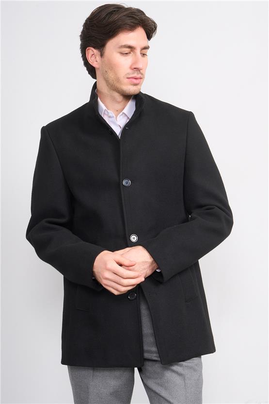 Kurpa 070 Siyah Erkek Kurpa Dik Yaka Kaşe Kaban