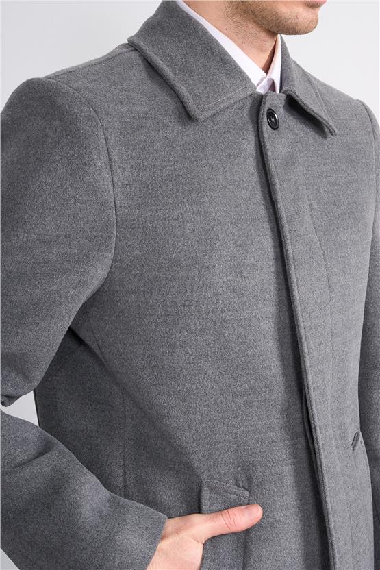 Kurpa 713 Açık Gri Erkek Yakalı Düğmeli Kaşe Kaban