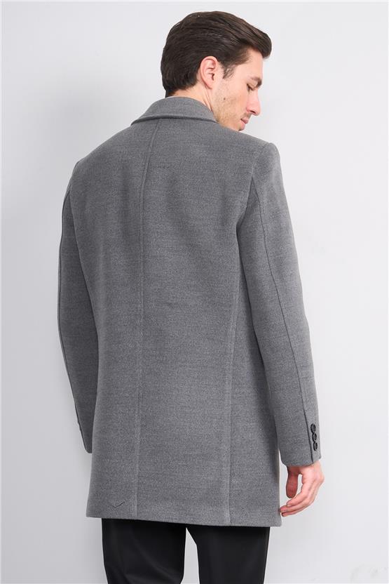 Kurpa 713 Açık Gri Erkek Yakalı Düğmeli Kaşe Kaban