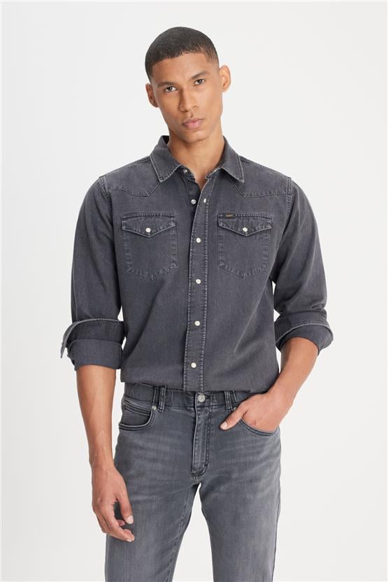 Lee L241513 003 Anthracıte Erkek Regular Uzun Kollu Jean Gömlek