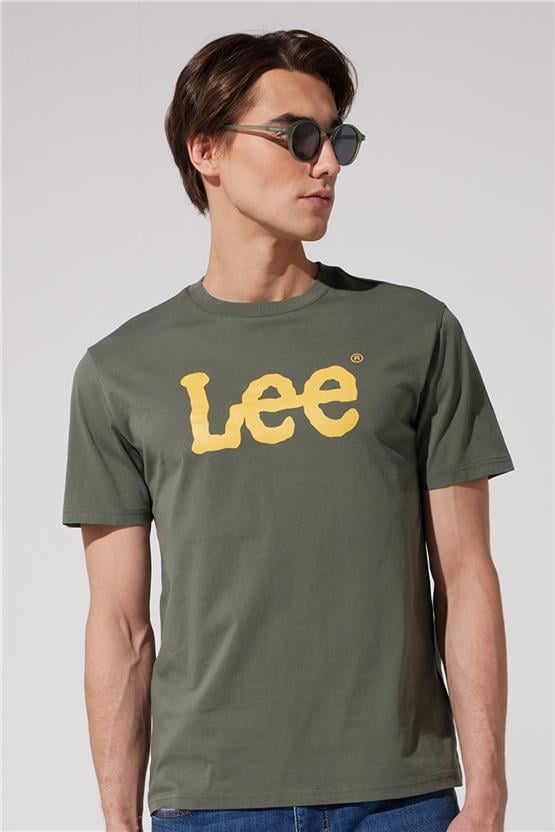 Lee L65Qaı801 Haki Erkek Eu Coll.M Big Logo Crew Neck T-Shirt