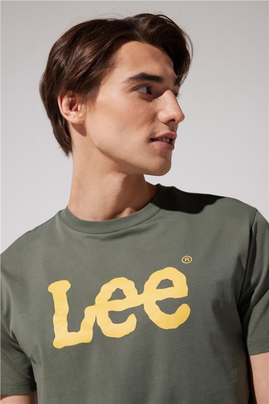 Lee L65Qaı801 Haki Erkek Eu Coll.M Big Logo Crew Neck T-Shirt