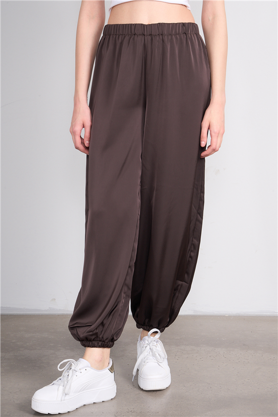 Lefon 031634 Kahve Saten Paçası Lastikli Pantolon 36-42