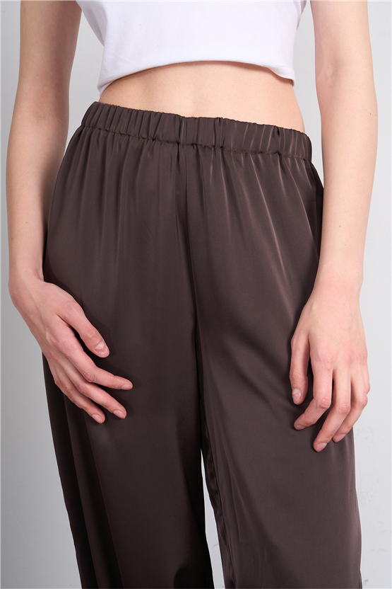 Lefon 031634 Kahve Saten Paçası Lastikli Pantolon 36-42