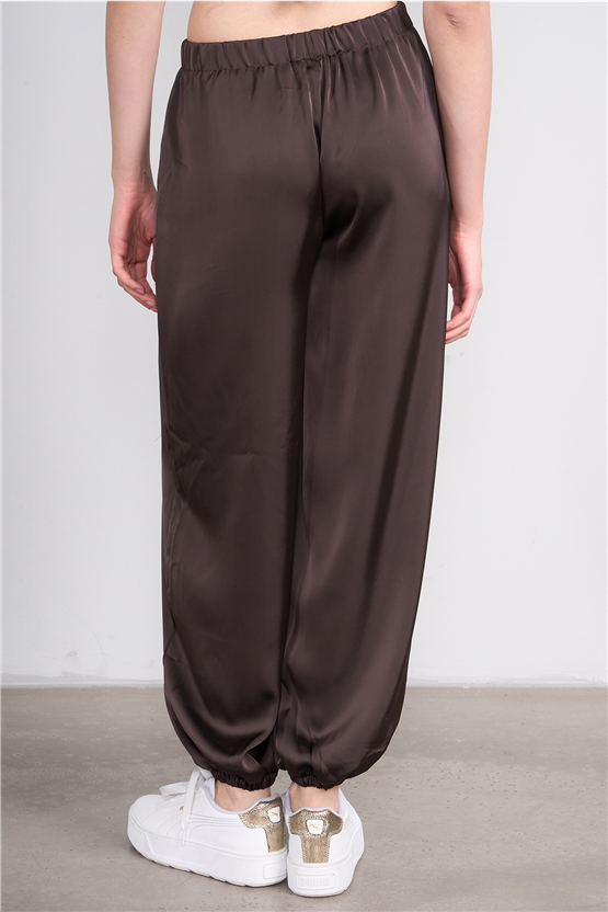 Lefon 031634 Kahve Saten Paçası Lastikli Pantolon 36-42
