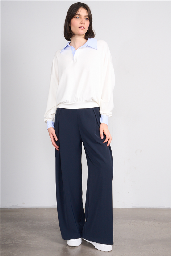 Lefon 031635 Lacivert A Pileli Bol Paça Pantolon 36-42