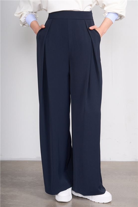 Lefon 031635 Lacivert A Pileli Bol Paça Pantolon 36-42