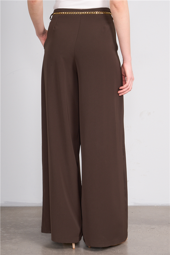 Lefon 031641 Kahve Pervazlı Çift Pile Pantolon 36-42