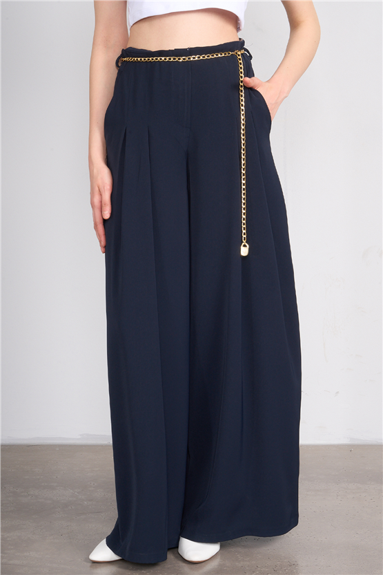 Lefon 031641 Lacivert Pervazlı Çift Pile Pantolon 36-42