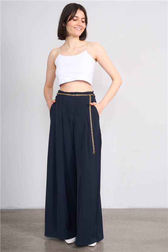 Lefon 031641 Lacivert Pervazlı Çift Pile Pantolon 36-42