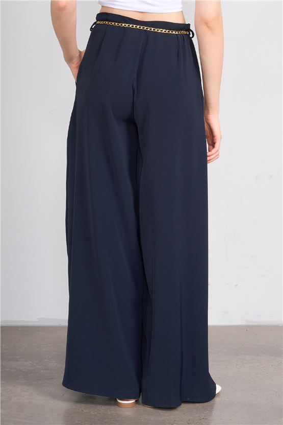 Lefon 031641 Lacivert Pervazlı Çift Pile Pantolon 36-42