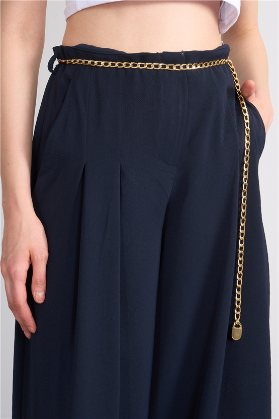 Lefon 031641 Lacivert Pervazlı Çift Pile Pantolon 36-42