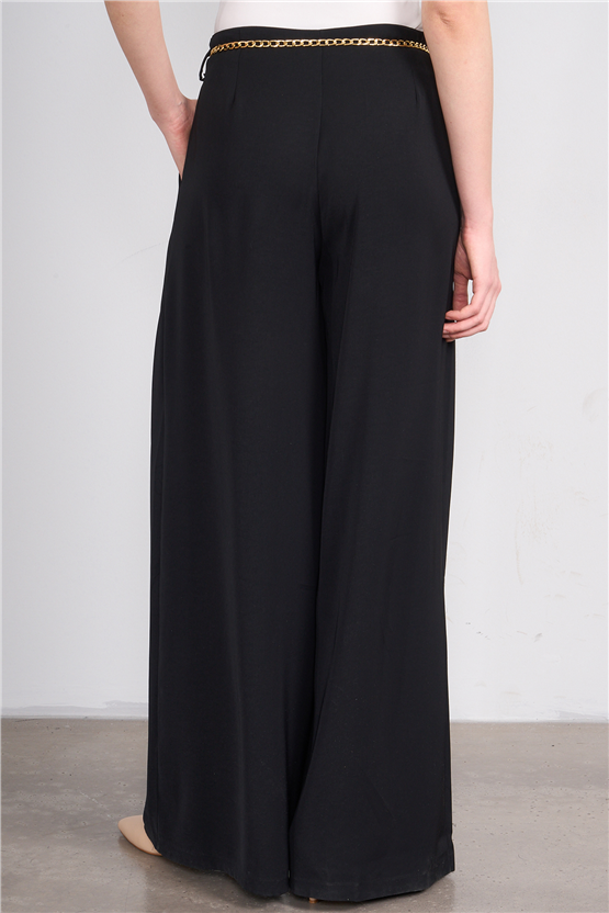 Lefon 031641 Siyah Pervazlı Çift Pile Pantolon 36-42