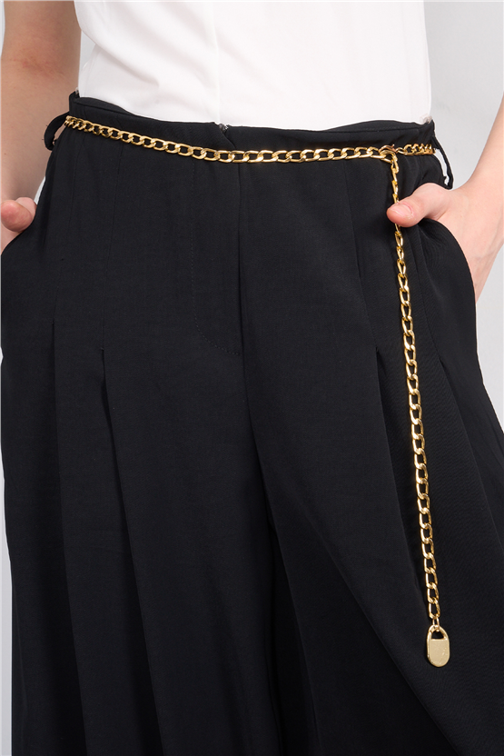 Lefon 031641 Siyah Pervazlı Çift Pile Pantolon 36-42