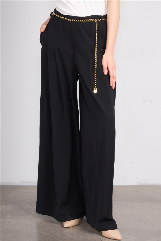 Lefon 031641 Siyah Pervazlı Çift Pile Pantolon 36-42