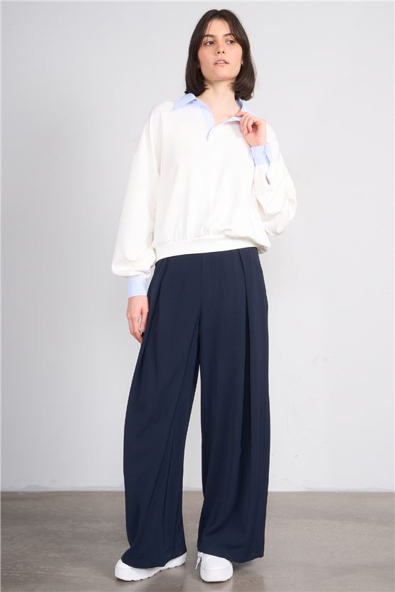Lefon 071870 Ekru Gömlek Yaka Sweatshirt 36-40