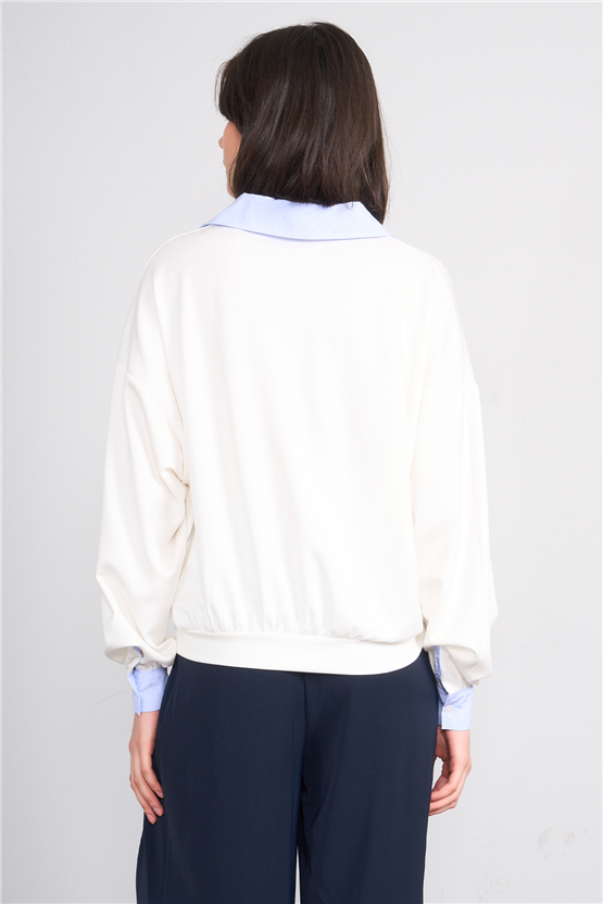 Lefon 071870 Ekru Gömlek Yaka Sweatshirt 36-40