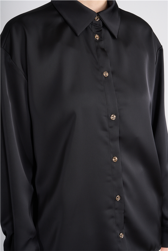 Lefon 080771 Siyah Basic Saten Gömlek 36-42