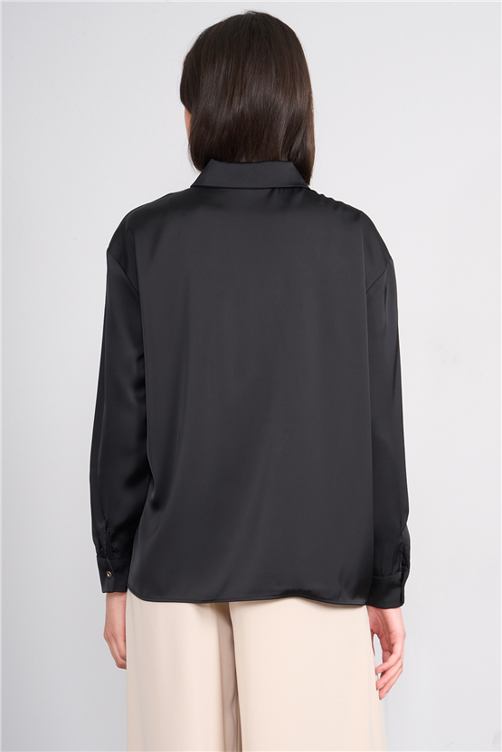 Lefon 080771 Siyah Basic Saten Gömlek 36-42