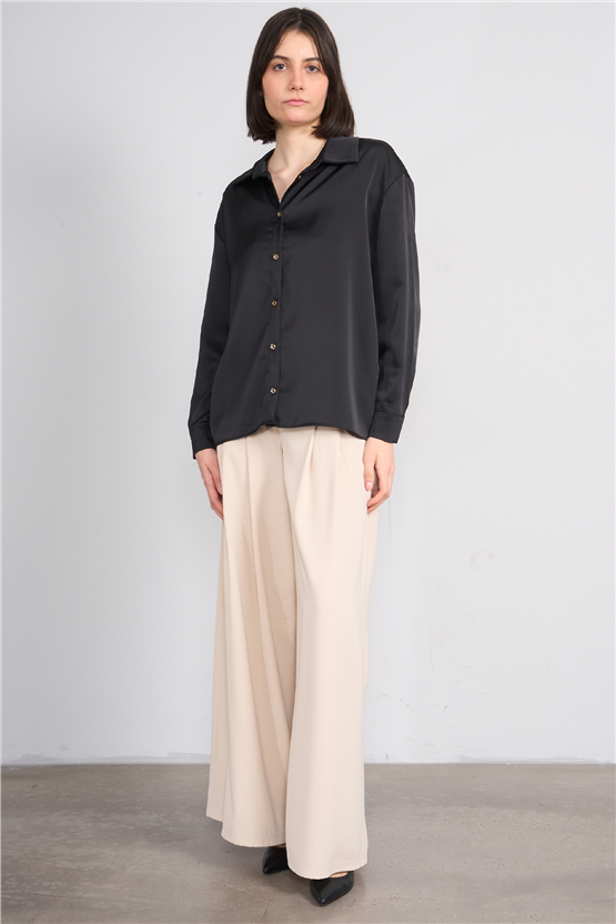 Lefon 080771 Siyah Basic Saten Gömlek 36-42