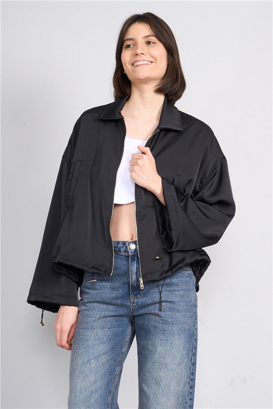 Lefon 160891 Siyah Saten Bomber Ceket 36-42