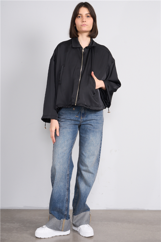 Lefon 160891 Siyah Saten Bomber Ceket 36-42