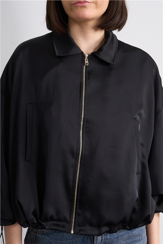 Lefon 160891 Siyah Saten Bomber Ceket 36-42