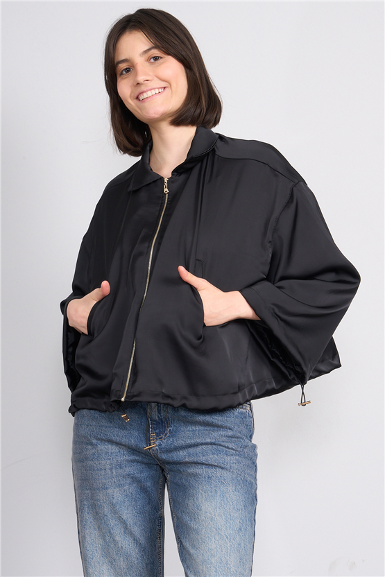 Lefon 160891 Siyah Saten Bomber Ceket 36-42