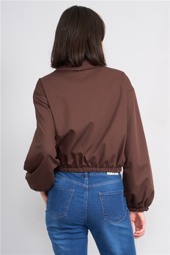 Lefon 160896 Kahve Önü Fermuarlı Bomber Ceket 36-42