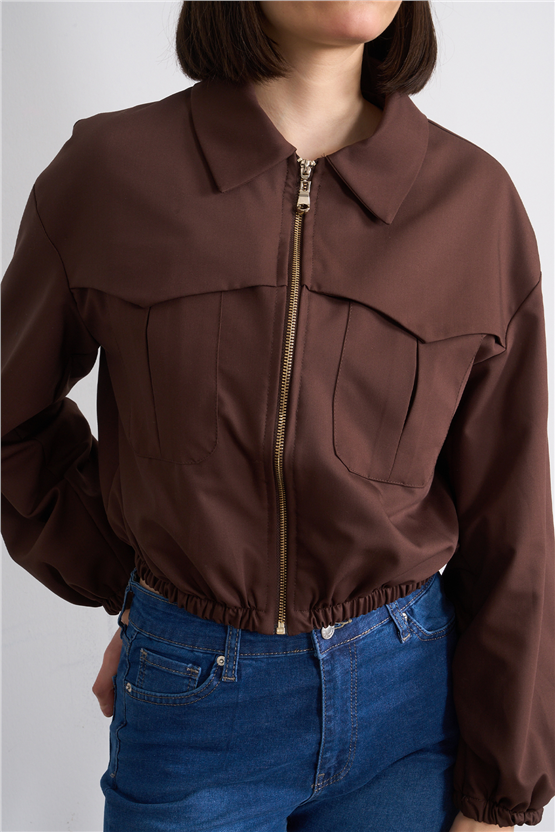 Lefon 160896 Kahve Önü Fermuarlı Bomber Ceket 36-42