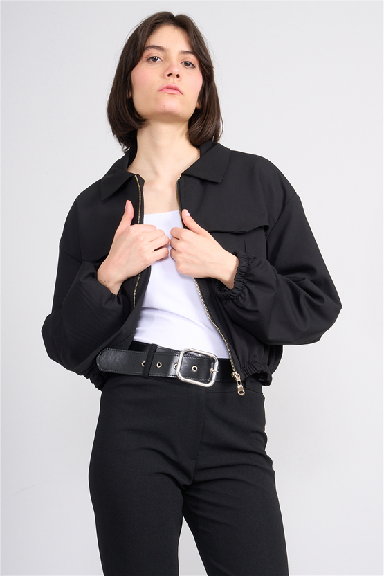 Lefon 160896 Siyah Önü Fermuarlı Bomber Ceket 36-42