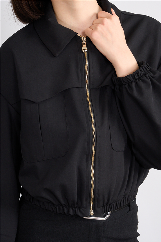 Lefon 160896 Siyah Önü Fermuarlı Bomber Ceket 36-42