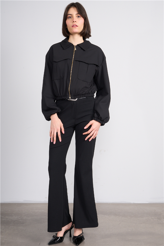 Lefon 160896 Siyah Önü Fermuarlı Bomber Ceket 36-42