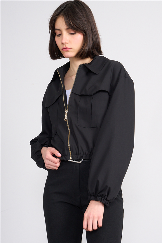 Lefon 160896 Siyah Önü Fermuarlı Bomber Ceket 36-42