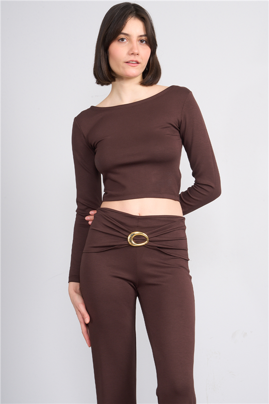 Lefon 220647 Kahve Tokalı İspanyol Pantolon Takım 36-42