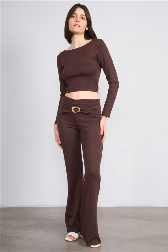 Lefon 220647 Kahve Tokalı İspanyol Pantolon Takım 36-42