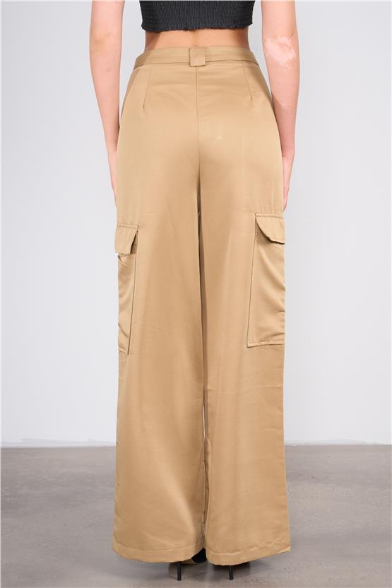 Lefon Y25 031270 Bej Kadın Bol Paca Kargo Ceplı Pantolon