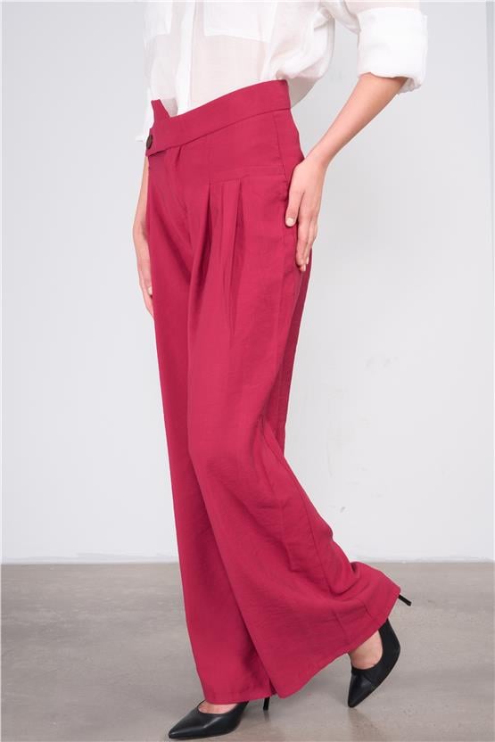 Lefon Y25 031426 Bordo Kadın Carpraz Kemerlı Pantolon