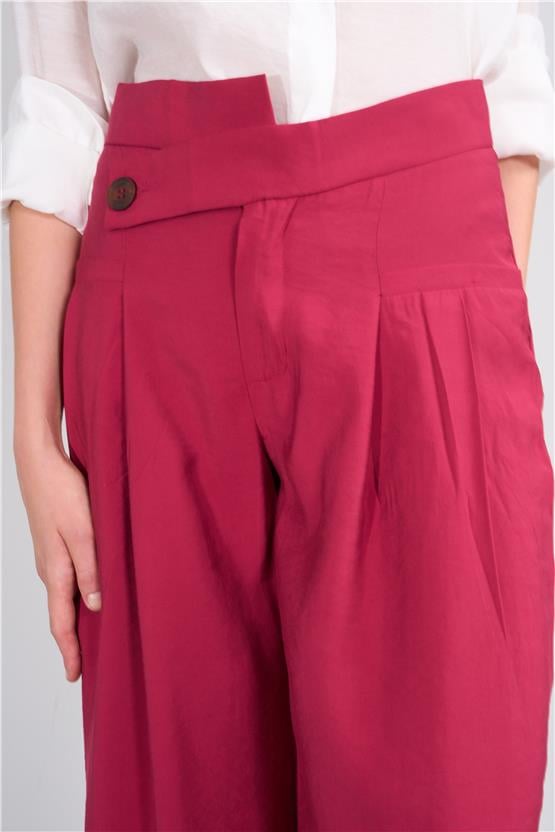 Lefon Y25 031426 Bordo Kadın Carpraz Kemerlı Pantolon
