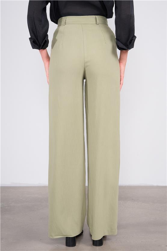 Lefon Y25 031443 Acık Hakı Kadın Yandan Ceplı Duz Paca Pantolon