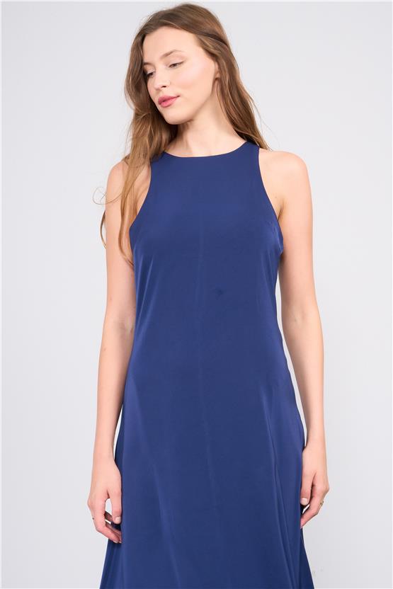 Lefon Y25 111330 Lacıvert Kadın A Kesım Kolsuz Maksı Boy Elbıse