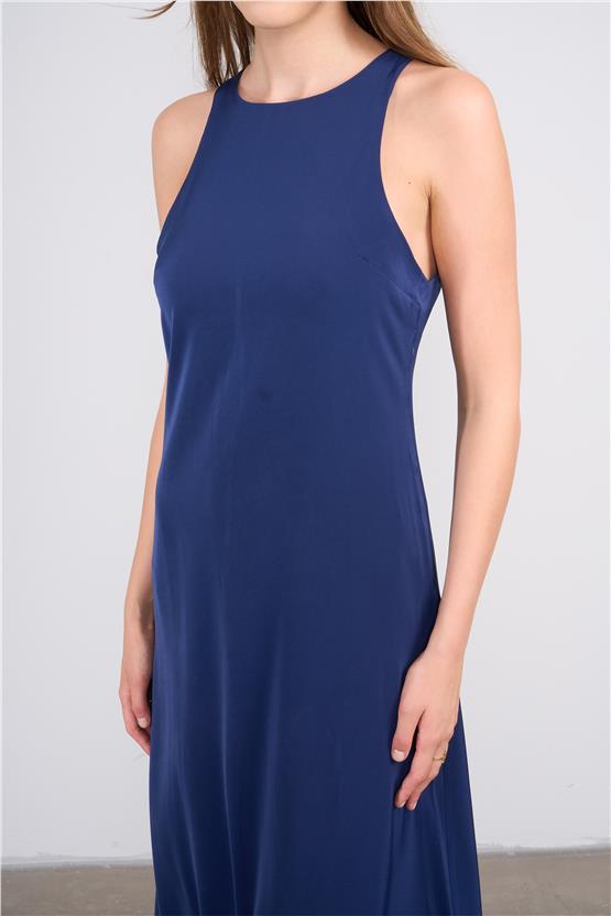 Lefon Y25 111330 Lacıvert Kadın A Kesım Kolsuz Maksı Boy Elbıse