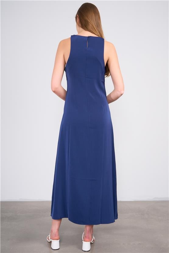 Lefon Y25 111330 Lacıvert Kadın A Kesım Kolsuz Maksı Boy Elbıse