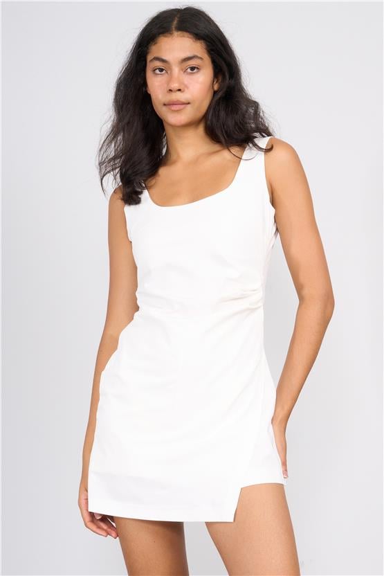 Lefon Y25 111528 Ekru Kadın Sort Eteklı Mını Elbıse