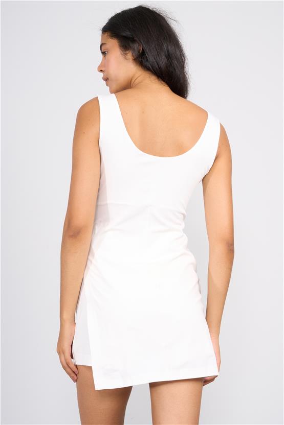 Lefon Y25 111528 Ekru Kadın Sort Eteklı Mını Elbıse