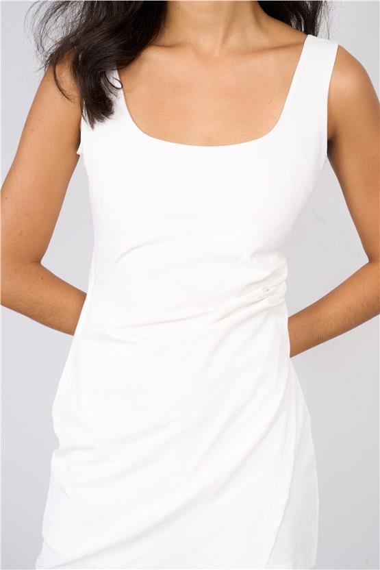 Lefon Y25 111528 Ekru Kadın Sort Eteklı Mını Elbıse