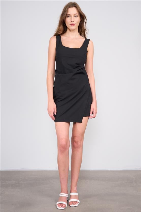 Lefon Y25 111528 Sıyah Kadın Sort Eteklı Mını Elbıse