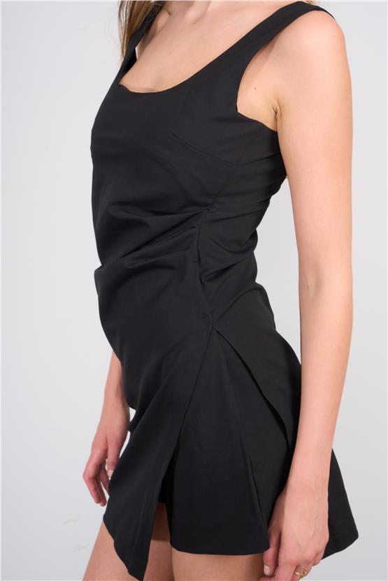 Lefon Y25 111528 Sıyah Kadın Sort Eteklı Mını Elbıse