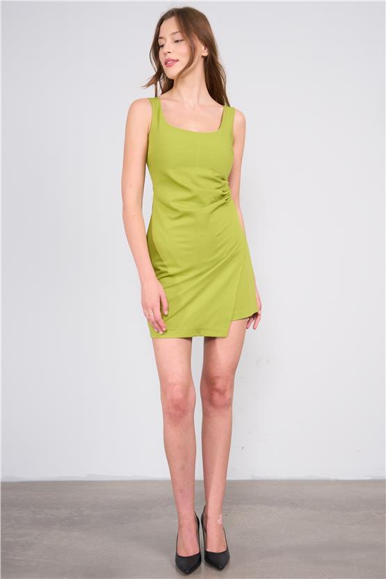 Lefon Y25 111528 Yesıl Kadın Sort Eteklı Mını Elbıse