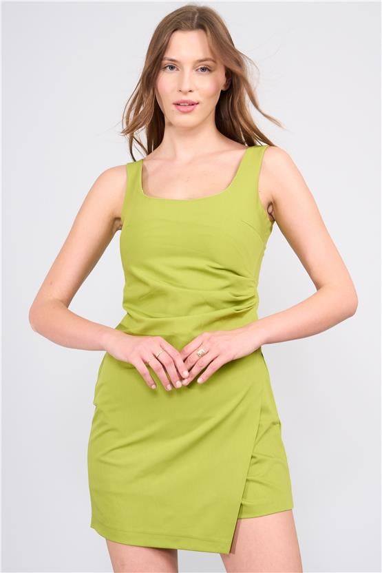 Lefon Y25 111528 Yesıl Kadın Sort Eteklı Mını Elbıse